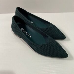 VIVAIA Women's Pointed-Toe Knit Ballet Flats Comfortable Walk Shoe Dark Green‎ 5